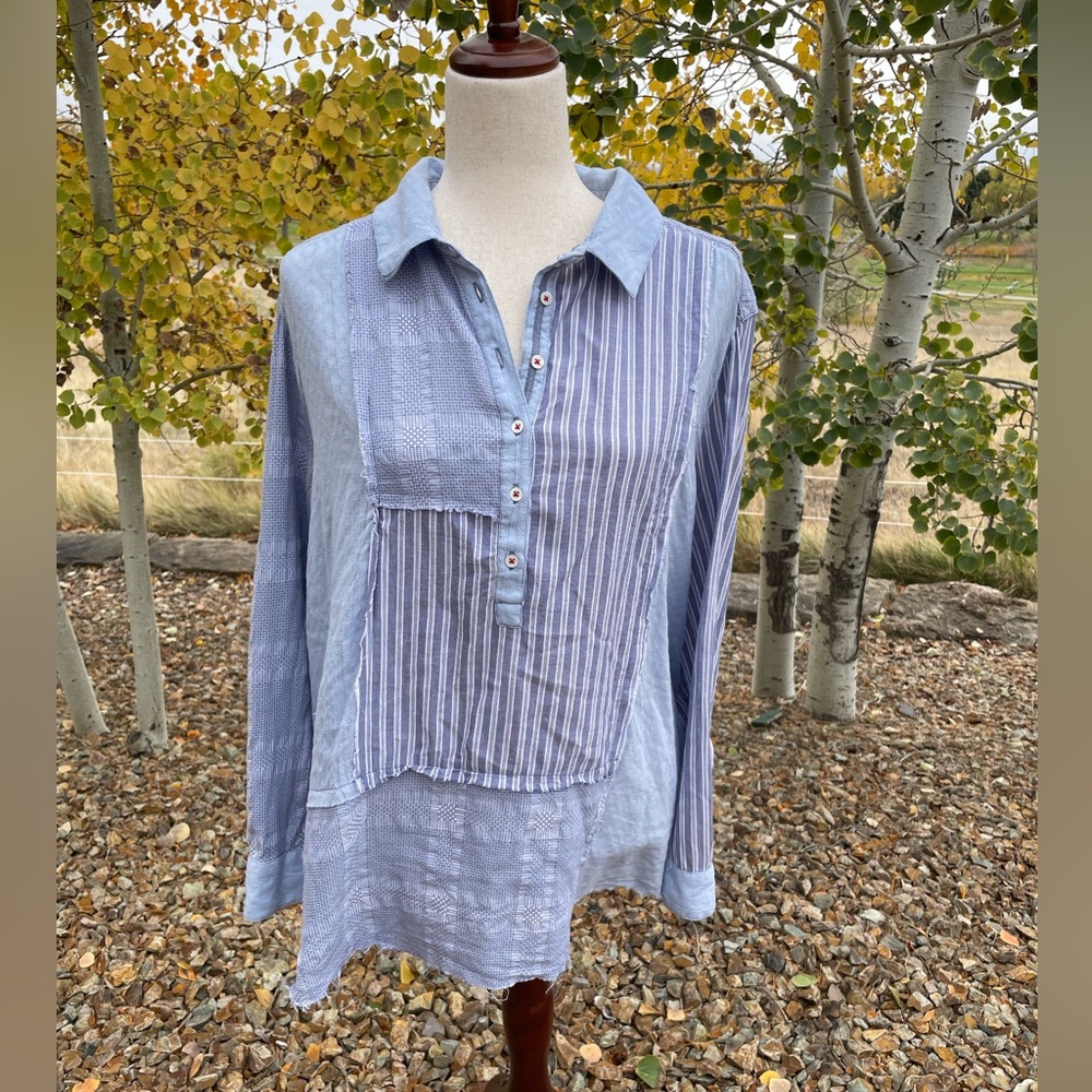 Sundance Blue Patchwork Distressed Oversized Cott… - image 1